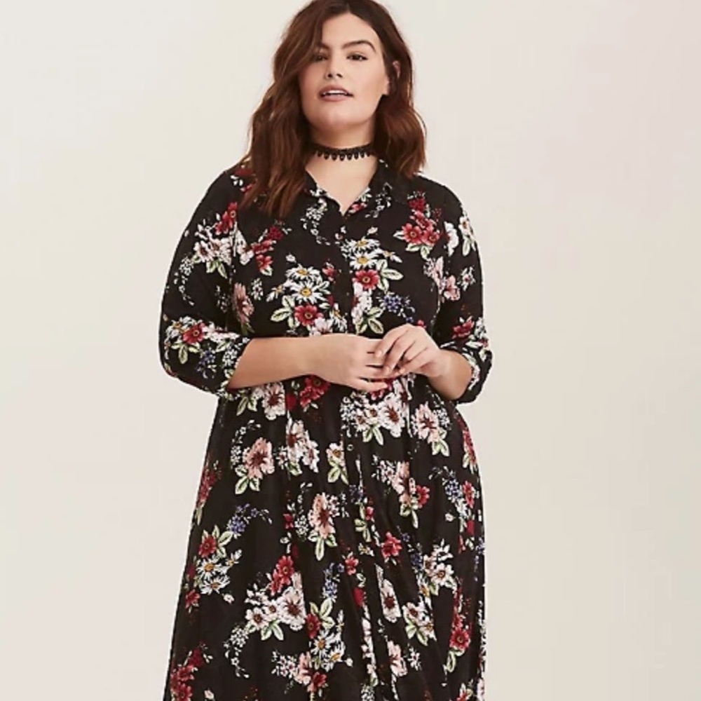 Torrid Floral Challis Maxi Shirtdress